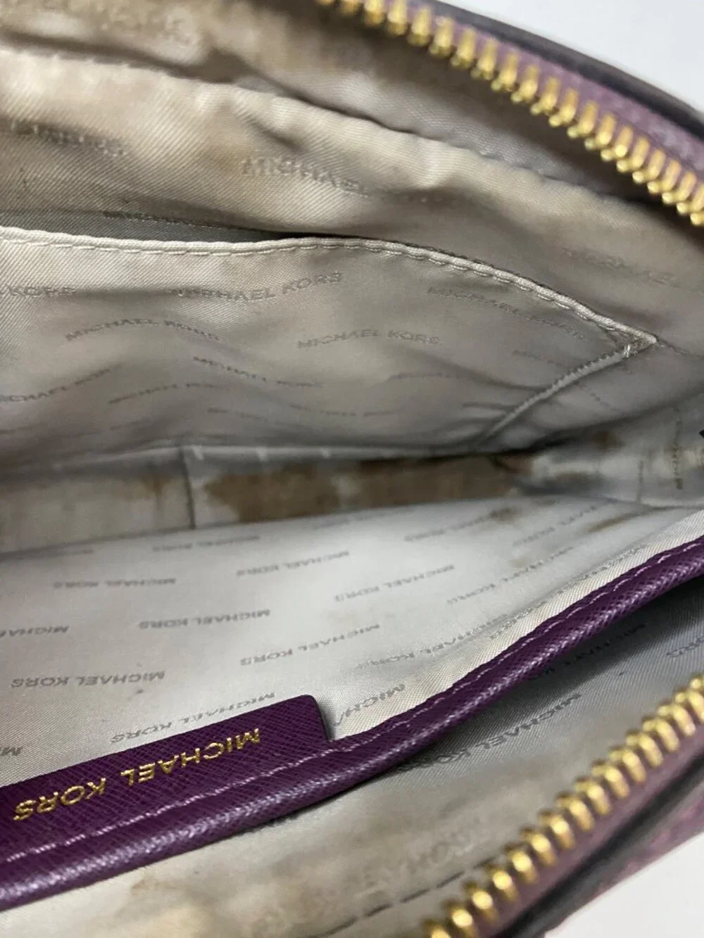 Michael Kors Crossbody Bag Purple Saffiano Leather Gold Chain Strap - Picture 8 of 12